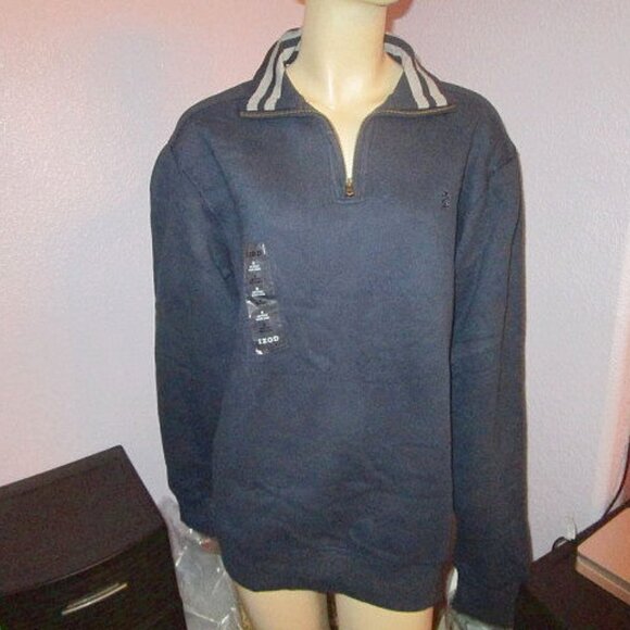 IZOD Mens Classic Quarter Zip Rugby Pullover Sweater Size M Peacoat Blue NWT - Picture 2 of 10